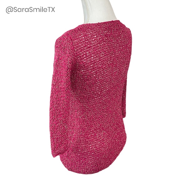 PORTMANS AUSTRALIA Pink Metallic Gold Open Knit Asymmetric Hem Sweater - Picture 7 of 13